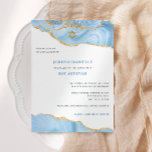 Convites Bat Mitzvah, Azul Claro e Agitação Látea Dourada<br><div class="desc">Este design moderno apresenta uma bela fronteira agata e seu texto personalizado. Use o formulário modelo para adicionar seu texto. Os menus avançados de edição,  acessados escolhendo "personalizar ainda mais",  permitirão que você altere as fontes,  as cores e o layout.</div>