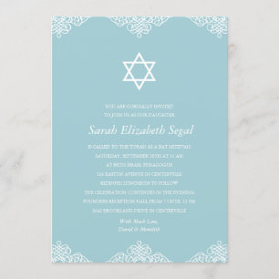 Convites Bat Mitzvah Azul Elegante