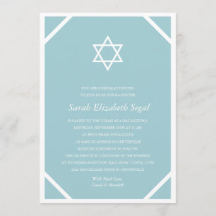 Convites Bat Mitzvah Azul Elegante Simples