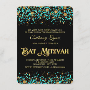 Convites Bat Mitzvah Azul Turquesa e Dourado