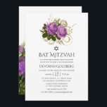 Convites Bat Mitzvah, Bat Chic, em roxo e Dourado<br><div class="desc">Convite de morcego floral bucal e dourado shabby-chic bat mitzvah projetado para ser rápida e facilmente personalizado de acordo com as especificações do seu evento.</div>
