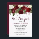 Convites Bat Mitzvah, Bat Floral Branco Vermelho Burgundy<br><div class="desc">Bat Mitzvah,  Bat Floral Branco Vermelho Brilhante Ver coleção correspondente no armazém</div>