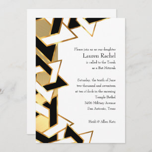 Convites Bat Mitzvah Black White Star de David a Qualquer C