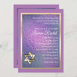 Convites Bat Mitzvah Blue e Purple Faux Foil