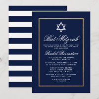 Bat Mitzvah Blue e White Strips Dourados