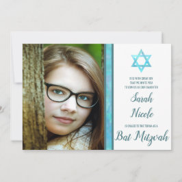 Convites Bat Mitzvah Blue Opal Modern Photo Chic Na moda