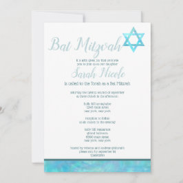 Convites Bat Mitzvah Blue Opal Watercolor Elegante