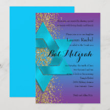 Bat Mitzvah Blue Purple Ombre Faux Glitter Dourado