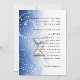 Convites Bat Mitzvah Blue Shimmer Star de David