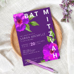 Convites Bat Mitzvah Bold Modern Purple Floral Watercolor<br><div class="desc">Tenha orgulho, alegria e mostre este marco do seu Bat Mitzvah favorito com este sofisticado e personalizado convite! Uma aquarela floral rosa, chica, espantosa, roxa, com serifa sã moderna sobre um fundo de ameixa roxa escura. Personalize o texto personalizado com o nome, a data e as informações do local do...</div>