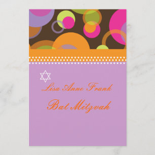 Convites Bat Mitzvah+bolhas de humor/cor de laranja/rosa qu