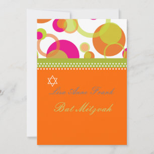 Convites Bat Mitzvah + Bolhas Mod/laranja/rosa choque