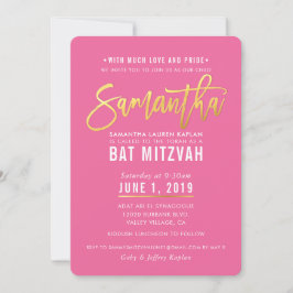 Convites BAT MITZVAH: bonito dourado branco rosa SAMANTHA