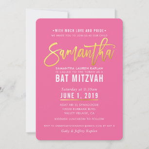 Convites BAT MITZVAH: bonito dourado branco rosa SAMANTHA