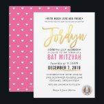 Convites BAT MITZVAH - bonito script de ouro rosa JORDYN<br><div class="desc">DESIGN PERSONALIZADO por kat massard >> kat@simplysweetPAPERIE.com <<< design de convite de tendência para o BAR/BAT MITZVAH do seu filho como modelo é simples você adicionar seus próprios detalhes ou clicar no botão personalizar e você pode adicionar ou alterar texto, fontes, tamanhos etc DICA :: 1. Para alterar/mover gráficos /...</div>
