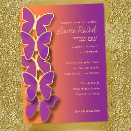 Convites Bat Mitzvah Borboleta Púrpura Laranja