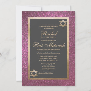 Convites Bat Mitzvah, Bordo Glitter Moderno