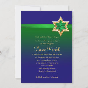Convites Bat Mitzvah Brilhante Azul e Verde Ombro Estrela