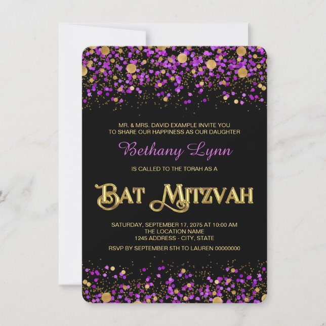 Convites Bat Mitzvah, brilhante e Dourado (Frente)