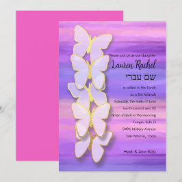 Convites Bat Mitzvah Butterfly Pink Puro Watercolor