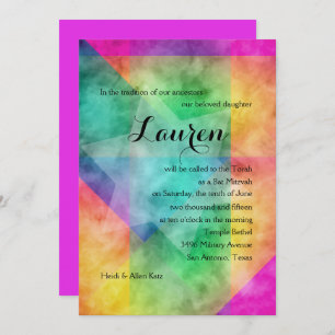 Convites Bat Mitzvah Color Block Watercolor Design