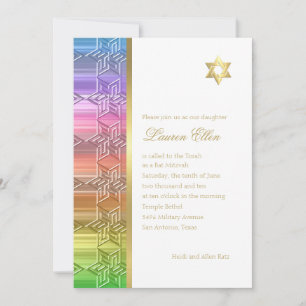 Convites Bat Mitzvah Colorful Rainbow Star Damask