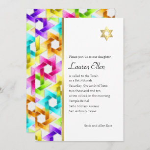 Convites Bat Mitzvah Colorful Star Damask