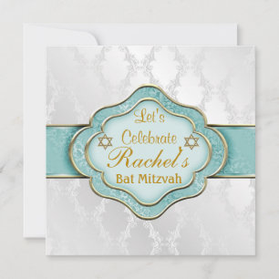 Convites Bat Mitzvah Convida MINHA ELEGANTE VERDE Damask