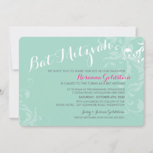 Convites BAT MITZVAH CONVIDA MITZVAH elegante, cor-de-rosa
