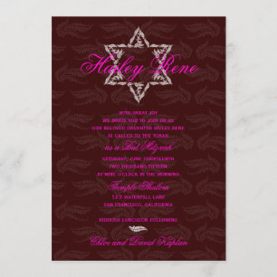 Convites Bat Mitzvah Convoca Hailey com Damask Maroon