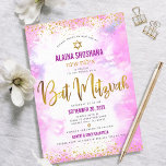 Convites Bat Mitzvah cor-de-água cor-de-rosa - escrita em f<br><div class="desc">Tenha orgulho, alegria e mostre este marco do seu Bat Mitzvah favorito! Enviar este espantoso, moderno, farelo de ouro cintilante e pontos brilhantes e um script de tipografia contra um fundo de aquarela cor rosa suave, convite personalizado para um evento se lembrar. Personalize o texto personalizado com o nome de...</div>