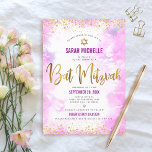 Convites Bat Mitzvah, cor-de-água rosa moderna, brilho dour<br><div class="desc">Tenha orgulho, alegria e mostre este marco do seu Bat Mitzvah favorito! Enviar este espantoso, moderno, farelo de ouro cintilante e pontos brilhantes e um script de tipografia contra um fundo de aquarela cor rosa suave, convite personalizado para um evento se lembrar. Personalize o texto personalizado com o nome, a...</div>