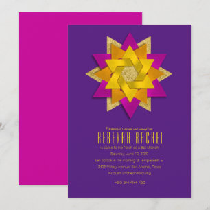 Convites Bat Mitzvah Cor-de-rosa Cor-de-laranja Amarelo-Est