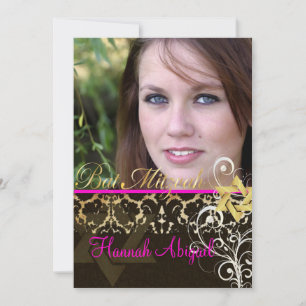 Convites Bat Mitzvah/Damasco Antigo/Espirais/rosa ardente