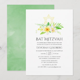 Convites Bat Mitzvah de aguarela Frangipani Tropical