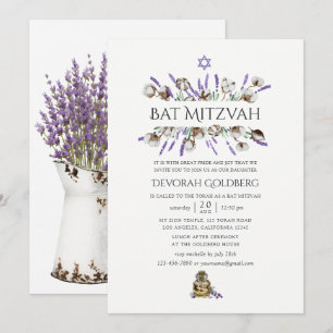 Convites Bat Mitzvah de Algodão Lavanda em Aquarela