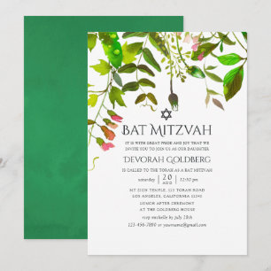 Convites Bat Mitzvah de Verdejante Primavera em Aquarela