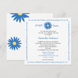 Convites Bat Mitzvah Delighty Daisy Message Text Azul