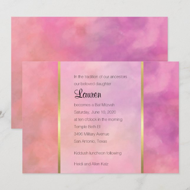 Convites Bat Mitzvah Design abstrato a rosa (Frente/Verso)