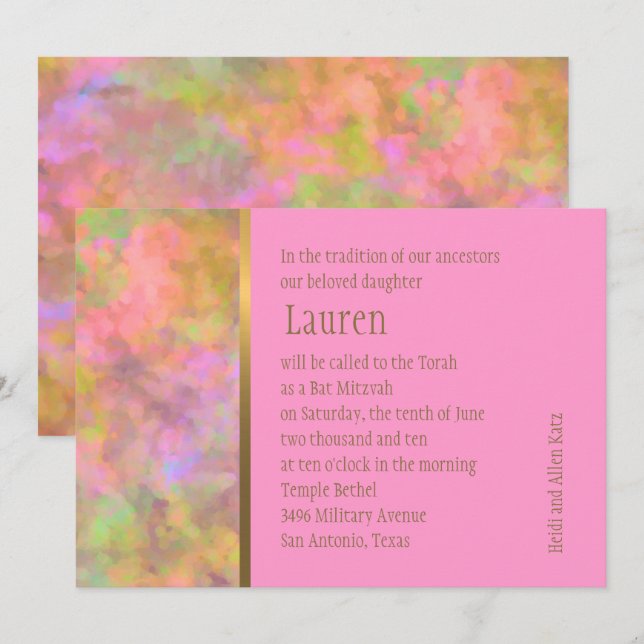 Convites Bat Mitzvah Design abstrato a rosa (Frente/Verso)