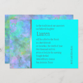 Convites Bat Mitzvah Design abstrato em prata turquesa