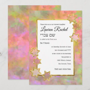 Convites Bat Mitzvah, Dourada Estrela, Abstrato cor-de-rosa