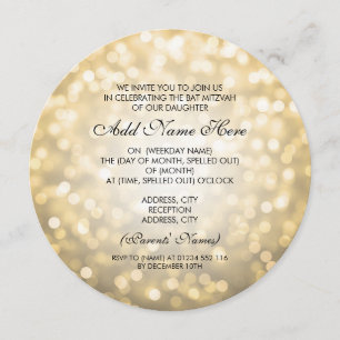 Convites Bat Mitzvah Dourada Luzes Leves