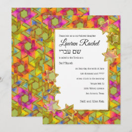 Convites Bat Mitzvah Dourada Star Abstrato Star Damask