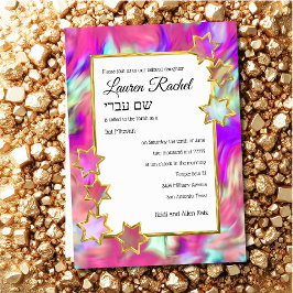 Convites Bat Mitzvah Dourada Star Abstrato Tie Pink