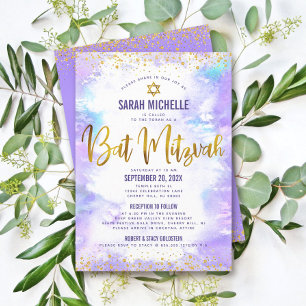 Convites Bat Mitzvah Dourado Glitter Roxo Aquarela 2 Local