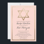 Convites Bat Mitzvah, Dourado Limite Simples Rosa Moderno<br><div class="desc">Este convite moderno e elegante do morcego mitzvah é perfeito para o dia especial do seu filho. Ele apresenta uma estrela de folha de ouro falsa impressa de David e borda em cima de um simples fundo cor-de-rosa pincelado com tipografia cursiva de ornamentado. É chic, bonito, minimalista e real. ***NOTA...</div>