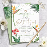 Convites Bat Mitzvah Dourado Tropical Floral Watercolor<br><div class="desc">Tenha orgulho, alegria e mostre este marco do seu Bat Mitzvah favorito com este sofisticado e personalizado convite! Na moda, atordoante, colorida, aves aquáticas tropicais de flores do paraíso, escrita falsa em ouro manuscrita, Estrela de David e pontos brilhantes, juntamente com serifa verde e cinza moderna de sans, sobrepõem um...</div>