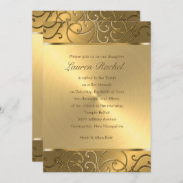 Convites Bat Mitzvah Elegant All Dourado Filigree