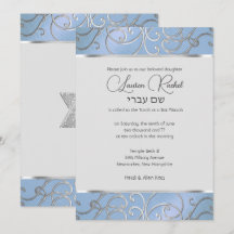 Bat Mitzvah Elegant Sky Blue e Silver Filigree